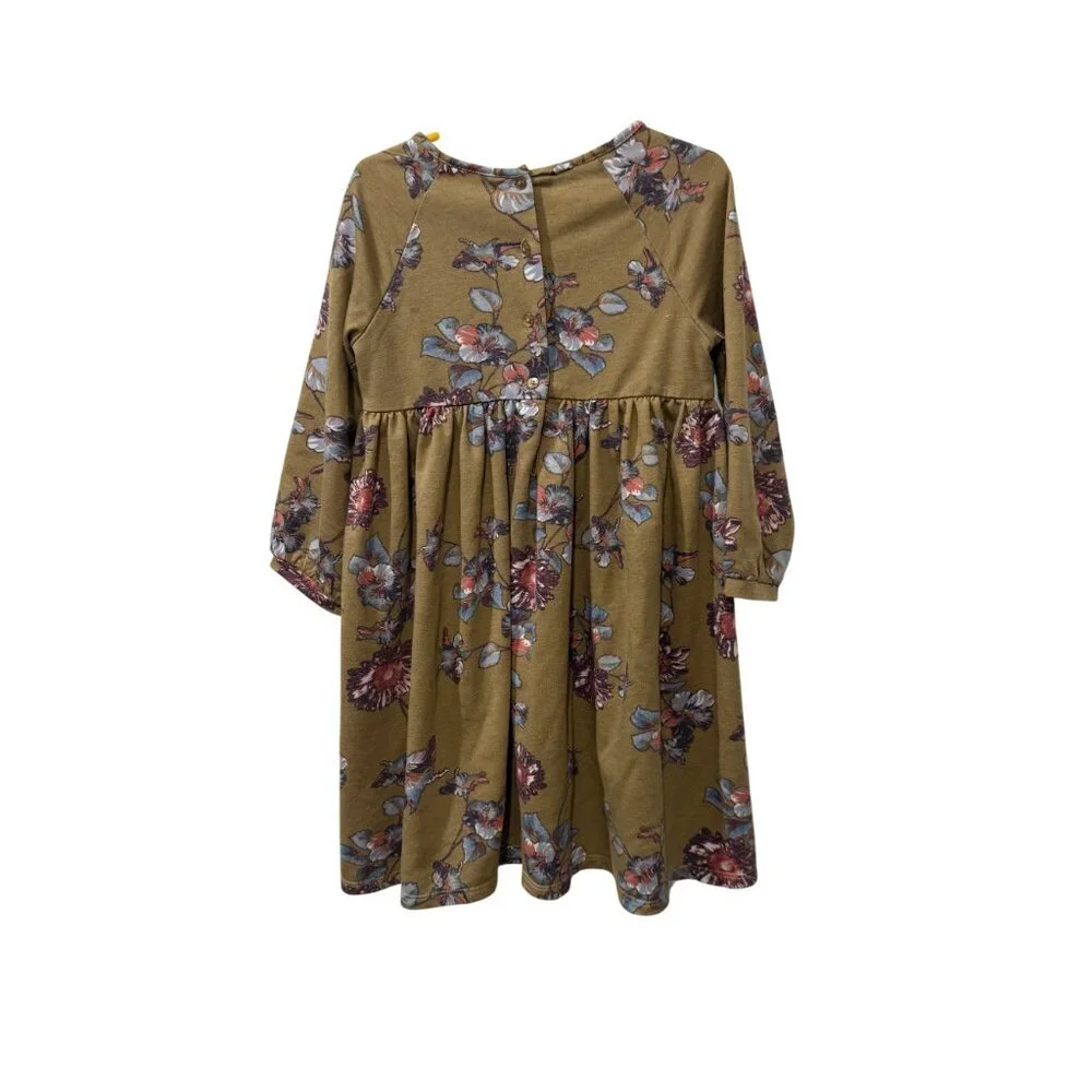 Pastourelle By Pippa & Julie Girls Floral Olive Long Sleeve Dress Size 6